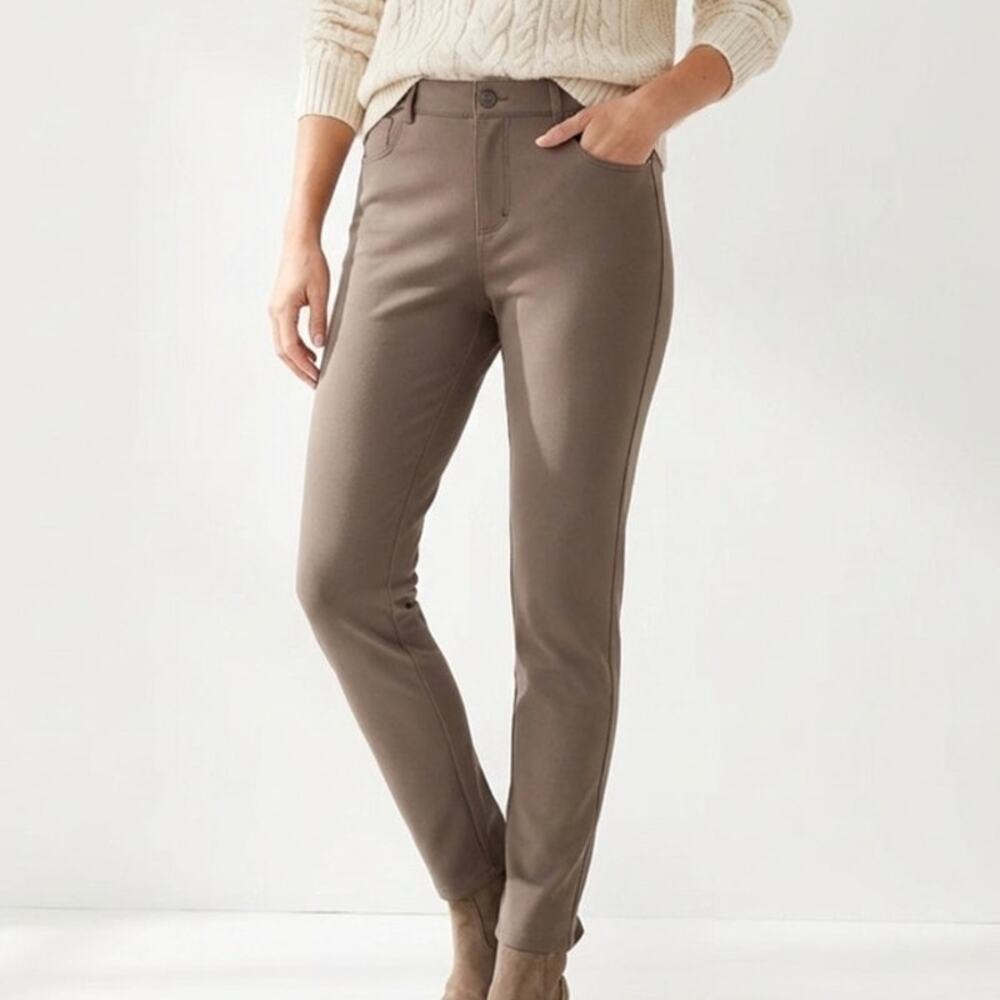 Lafayette 148 NY Acclaimed skinny Mercer Pants Women 12 stretch dress pant toupe